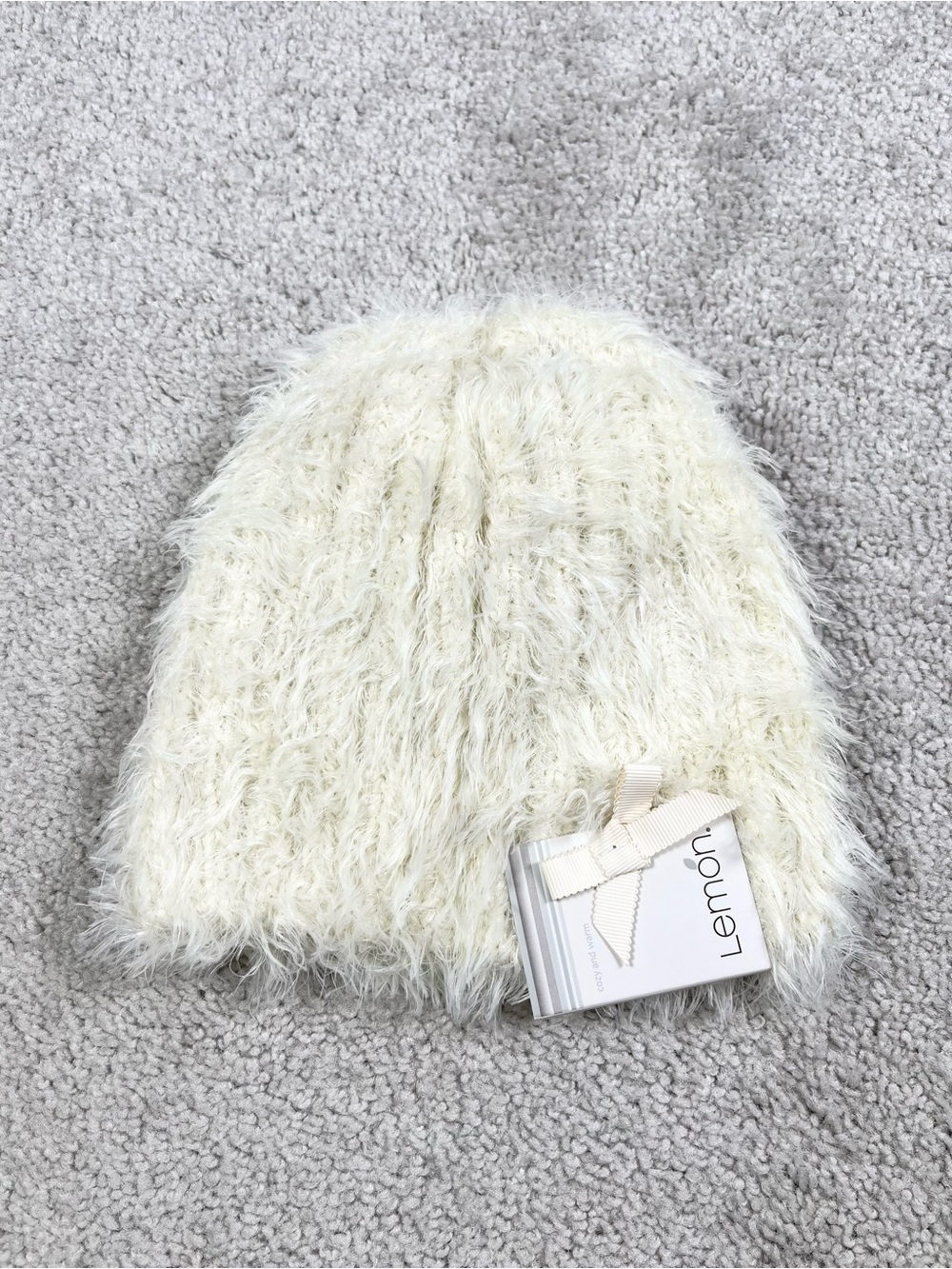 NWT Lemon Womens Fuzzy Beanie Hat Chalk Shaggy Warm Cozy